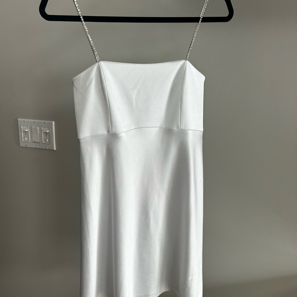Elegant White Rhinestone Strap Fit and Flair Dress